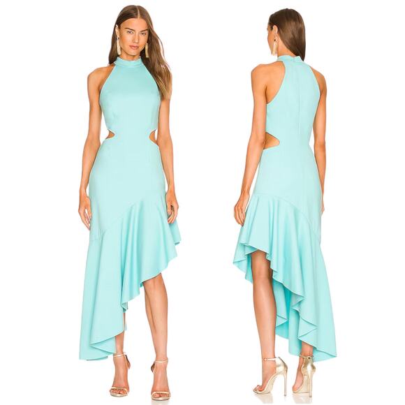 Elliatt Spectar Waist Cutout Gown Dress Asymmetrical Hem Blue Size L - Picture 2 of 8